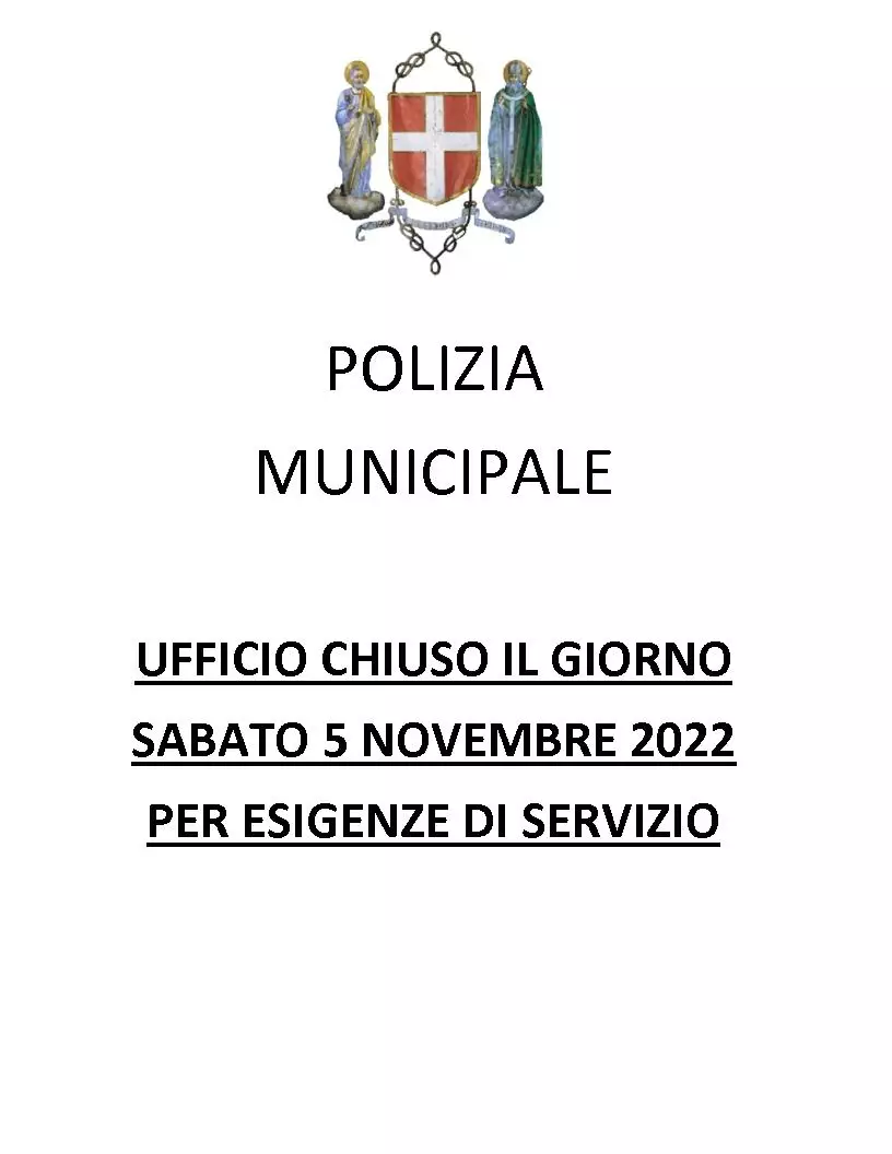 Chiusura Ufficio Polizia Municipale