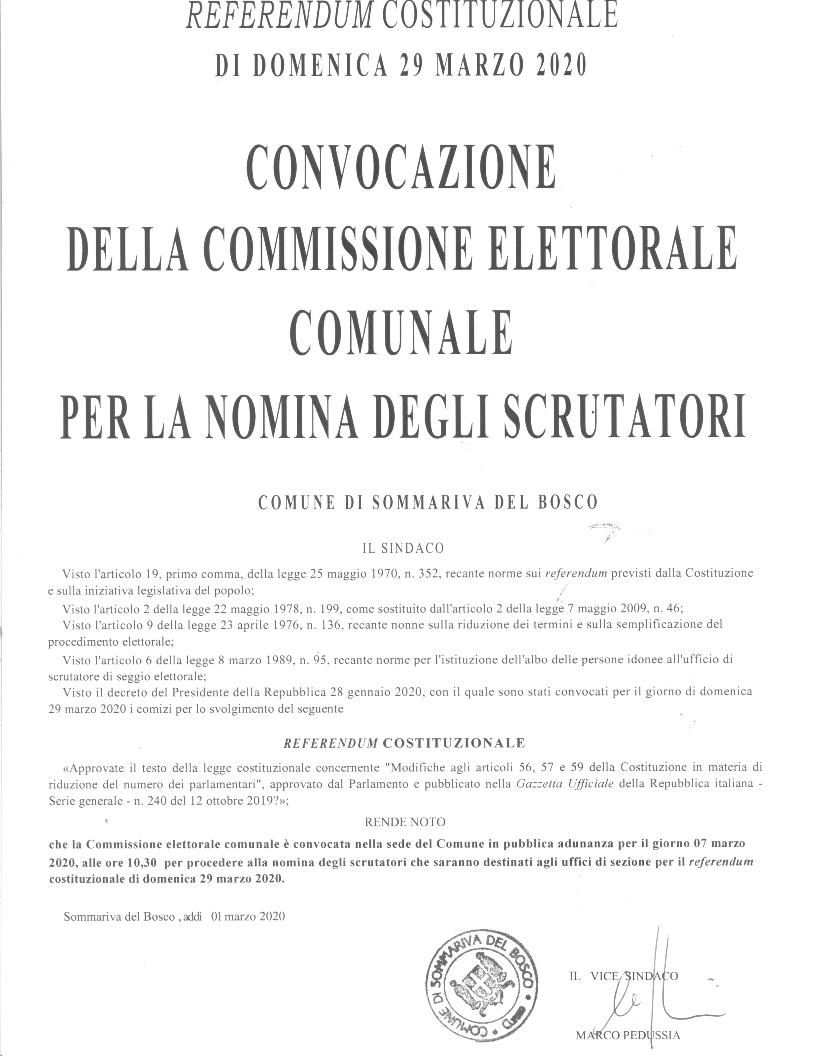 CONVOCAZIONE DELLA COMMISSIONE ELETTORALE COMUNALE PER LA NOMINA DEGLI ...